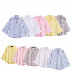 Cross-border 2025 Spring/Summer New women's clothing, European and American style, fashionable, casual and versatile, lapel striped wide-sleeved shirt