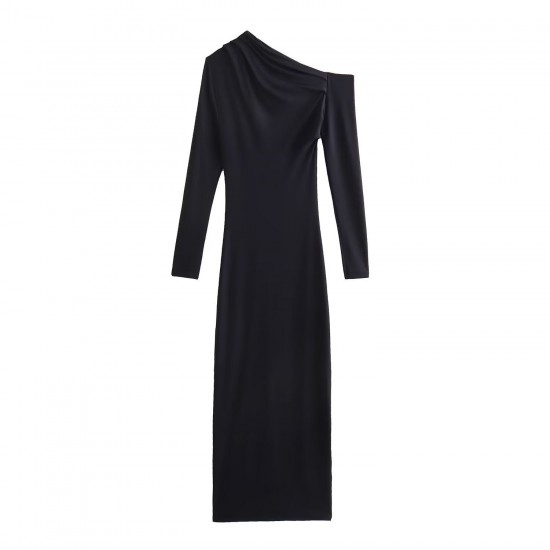 Amazon's new winter women's dress with a European and American style, featuring a slanted neck, long sleeves, high waist and mid-length asymmetrical design Amazon's new winter women's dress with a European and American style, featuring a slanted neck, long sleeves, high waist and mid-length asymmetrical design