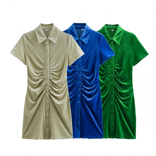 Cross-border European and American women's clothing 2025 bestseller, stylish, solid color sexy button velvet shirt dress Cross-border European and American women's clothing 2025 bestseller, stylish, solid color sexy button velvet shirt dress