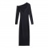 Amazon's new winter women's dress with a European and American style, featuring a slanted neck, long sleeves, high waist and mid-length asymmetrical design