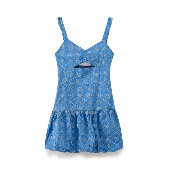 Cross-border Amazon European and American women's clothing 2024 Summer New mini halter dress with cutout embroidery Cross-border Amazon European and American women's clothing 2024 Summer New mini halter dress with cutout embroidery