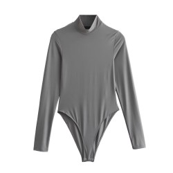 10,000 - Spring New Women's wear, European and American style stand-up collar street fashion knitted fitted long-sleeved one-piece top