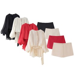 Cross-border wholesale 2025 European and American women's clothing Pure Style cinched waist Irregular hem dress + Shorts Fashion set