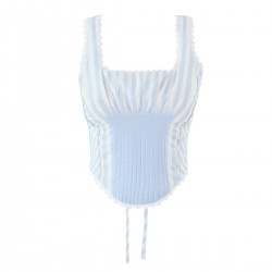 French 2025 Summer new women's collection: square-neck lace pleated back strap striped vest, short halter top