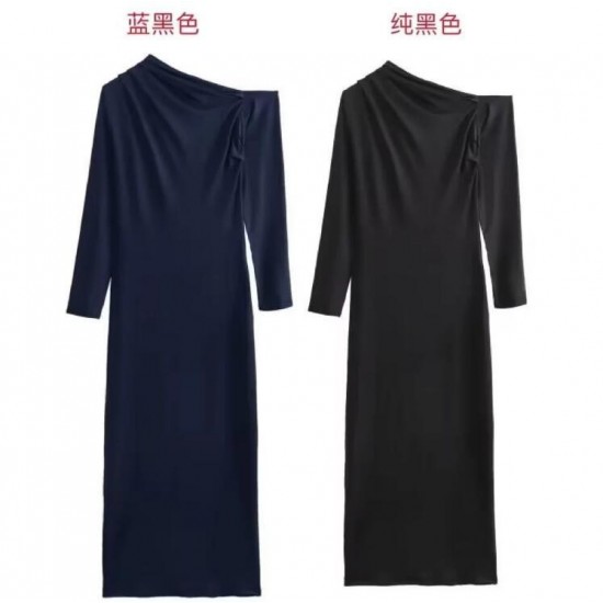Amazon's new winter women's dress with a European and American style, featuring a slanted neck, long sleeves, high waist and mid-length asymmetrical design Amazon's new winter women's dress with a European and American style, featuring a slanted neck, long sleeves, high waist and mid-length asymmetrical design