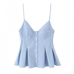 V-neck halter wholesale 2025 summer European and American sexy backless single-breasted wide pleated skirt, slim short women's vest