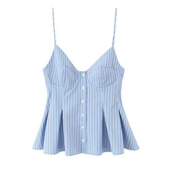 V-neck halter wholesale 2025 summer European and American sexy backless single-breasted wide pleated skirt, slim short women's vest V-neck halter wholesale 2025 summer European and American sexy backless single-breasted wide pleated skirt, slim short women's vest