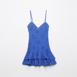 2850 Summer New women's dress with European and American style halter embroidery, layered ruffled trim and halter dress short skirt