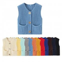 13-color Amazon bestseller 2024 Spring and Autumn new women's clothing, European and American style pocket sleeveless short knitted vest