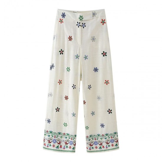 Fashion Set 2024 Summer New Collection: European and American cross-border women's clothing, flower-embroidered shirt + straight-leg pants set Fashion Set 2024 Summer New Collection: European and American cross-border women's clothing, flower-embroidered shirt + straight-leg pants set