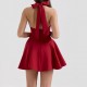 French square neck halter waist retro short skirt dress, European and American party wide swing patchwork halter mini skirt French square neck halter waist retro short skirt dress, European and American party wide swing patchwork halter mini skirt