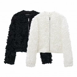 Cross-border European and American style 2025 Spring New women's wear street fashion textured fabric round-neck jacket for women