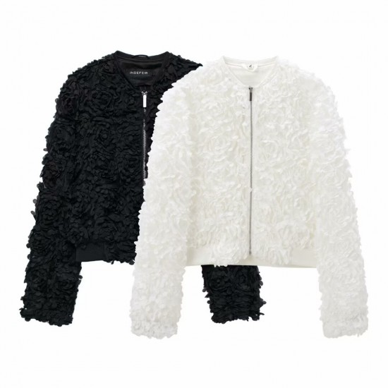 Cross-border European and American style 2025 Spring New women's wear street fashion textured fabric round-neck jacket for women Cross-border European and American style 2025 Spring New women's wear street fashion textured fabric round-neck jacket for women