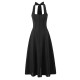 Cross-border foreign trade women's clothing 2025 summer European and American retro style waist-cinching, backless, neck-hanging mid-length dress for women Cross-border foreign trade women's clothing 2025 summer European and American retro style waist-cinching, backless, neck-hanging mid-length dress for women