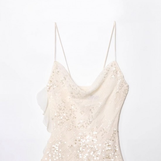 Foreign trade wholesale 2025 European and American style Spring/Summer new women's layered decorative sequined halter dress for women Foreign trade wholesale 2025 European and American style Spring/Summer new women's layered decorative sequined halter dress for women