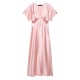 Cross-border Express Spring 2025 Women's Wear V-neck silk satin texture MIDI dress with a high-end European and American style Cross-border Express Spring 2025 Women's Wear V-neck silk satin texture MIDI dress with a high-end European and American style