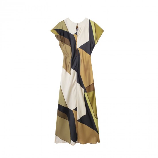 Elegant and refined silk satin texture printed dress wholesale 2025 summer cape sleeve knot decoration fitted mid-length MIDI dress Elegant and refined silk satin texture printed dress wholesale 2025 summer cape sleeve knot decoration fitted mid-length MIDI dress