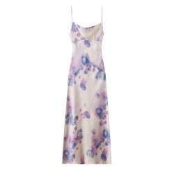Summer new women's wear: High-waisted mid-length printed halter dress with European and American style for women