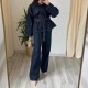 A casual suit for women with visible thread decoration, a belt, flap decoration, long-sleeved lapels, loose shirt, jacket, straight-leg trousers and casual wear A casual suit for women with visible thread decoration, a belt, flap decoration, long-sleeved lapels, loose shirt, jacket, straight-leg trousers and casual wear