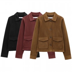 Fleece texture effect coat 2025 Spring European and American women's clothing single-breasted long-sleeved lapel pocket cross-border wholesale jacket