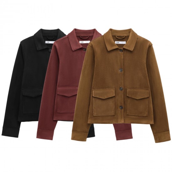 Fleece texture effect coat 2025 Spring European and American women's clothing single-breasted long-sleeved lapel pocket cross-border wholesale jacket Fleece texture effect coat 2025 Spring European and American women's clothing single-breasted long-sleeved lapel pocket cross-border wholesale jacket