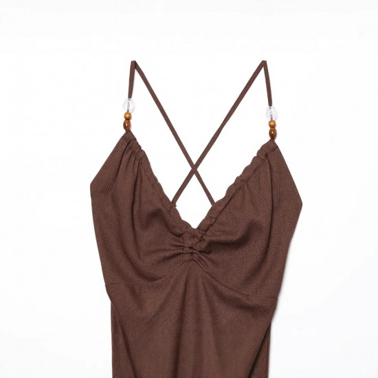 Cross-border wholesale 2025 Summer new women's clothing: European and American bestseller linen blend beaded dress