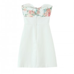 Cross-border wholesale 2025 Summer women's clothing: European and American printed bow color contrast off-the-shoulder slim strapless mini skirt