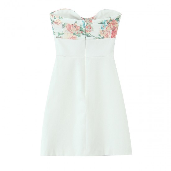 Cross-border wholesale 2025 Summer women's clothing: European and American printed bow color contrast off-the-shoulder slim strapless mini skirt Cross-border wholesale 2025 Summer women's clothing: European and American printed bow color contrast off-the-shoulder slim strapless mini skirt