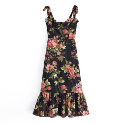 Amazon wholesale cross-border European and American style French retro print slimming and form-fitting dress with a large hemline and straps