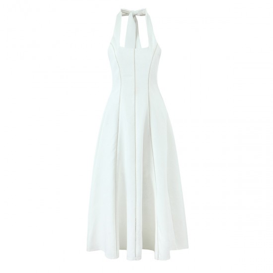 Cross-border foreign trade women's clothing 2025 summer European and American retro style waist-cinching, backless, neck-hanging mid-length dress for women Cross-border foreign trade women's clothing 2025 summer European and American retro style waist-cinching, backless, neck-hanging mid-length dress for women