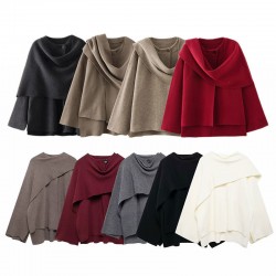 New women's clothing knitted scarves for autumn 2024, cross-border coats and jackets, loose and asymmetrical, European and American style wholesale