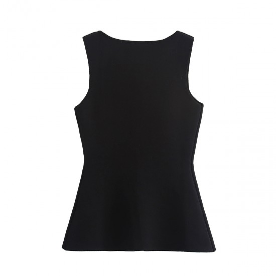 2024 Cross-border Women's Winter New Collection: European and American style street fashion, golden button-down flat stitch vest and waistcoat 2024 Cross-border Women's Winter New Collection: European and American style street fashion, golden button-down flat stitch vest and waistcoat