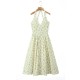 Floral halter long dress 2025 summer European and American sexy backless deep V-neck slim pleated vacation beach dress Floral halter long dress 2025 summer European and American sexy backless deep V-neck slim pleated vacation beach dress