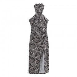 Wholesale of summer new products for foreign trade: European and American retro cross-border women's clothing, elegant printed halter, slit, sleeveless dress