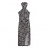 Wholesale of summer new products for foreign trade: European and American retro cross-border women's clothing, elegant printed halter, slit, sleeveless dress