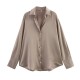Wholesale of cross-border silk satin textured shirts from Europe and America, new spring street fashion women's wear in 2025, elegant V-neck top