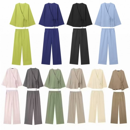 Fashion Set 2025 Spring New Collection: Multicolored European and American cross-border women's clothing, double-breasted and one-piece coat + straight-leg pants for women Fashion Set 2025 Spring New Collection: Multicolored European and American cross-border women's clothing, double-breasted and one-piece coat + straight-leg pants for women