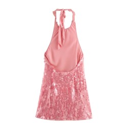 The new autumn collection for cross-border women's wear in 2024 features a mini dress with a sexy European and American style and sequined neckline
