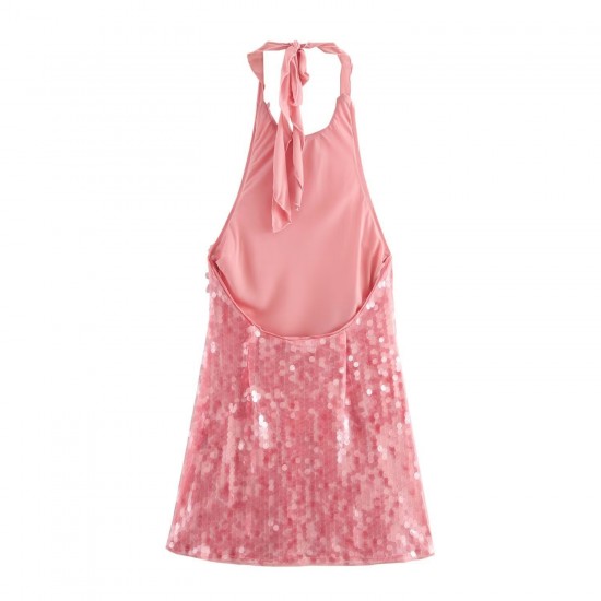 The new autumn collection for cross-border women's wear in 2024 features a mini dress with a sexy European and American style and sequined neckline