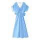 Summer 2024 new collection for foreign trade wholesale: European and American cross-border women's clothing three-dimensional flower V-neck short-sleeved drawstring dress Summer 2024 new collection for foreign trade wholesale: European and American cross-border women's clothing three-dimensional flower V-neck short-sleeved drawstring dress