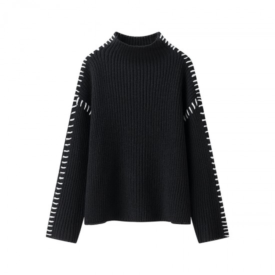 The new casual knitted sweater with a contrasting color and patchwork line design is sleeveless and simple The new casual knitted sweater with a contrasting color and patchwork line design is sleeveless and simple