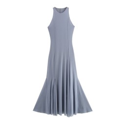 A semi-high-neck sleeveless vest dress, a new spring dress for women with a high waist and a wide swing, and an umbrella dress