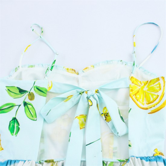 Cross-border foreign trade wholesale 2025 Summer New women's fashion, European and American style, sweet and fresh lemon print dress