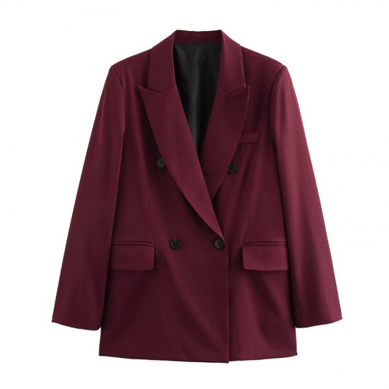 Wholesale of new autumn women's fashion, European and American style casual loose short lapel double-breasted suit jackets for foreign trade Wholesale of new autumn women's fashion, European and American style casual loose short lapel double-breasted suit jackets for foreign trade