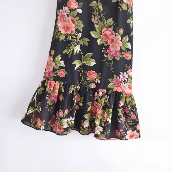 Amazon wholesale cross-border European and American style French retro print slimming and form-fitting dress with a large hemline and straps