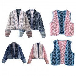 Amazon Cross-border early Autumn new women's clothing: Loose and short European and American style, two-sided cotton-padded jacket printed for women