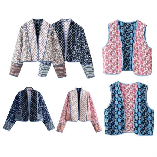 Amazon Cross-border early Autumn new women's clothing: Loose and short European and American style, two-sided cotton-padded jacket printed for women