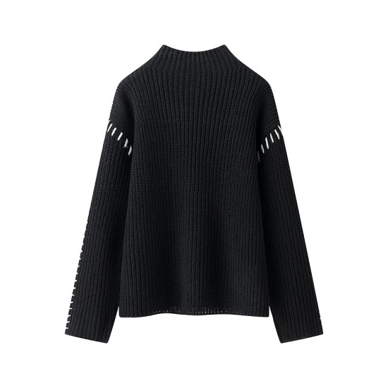 The new casual knitted sweater with a contrasting color and patchwork line design is sleeveless and simple The new casual knitted sweater with a contrasting color and patchwork line design is sleeveless and simple
