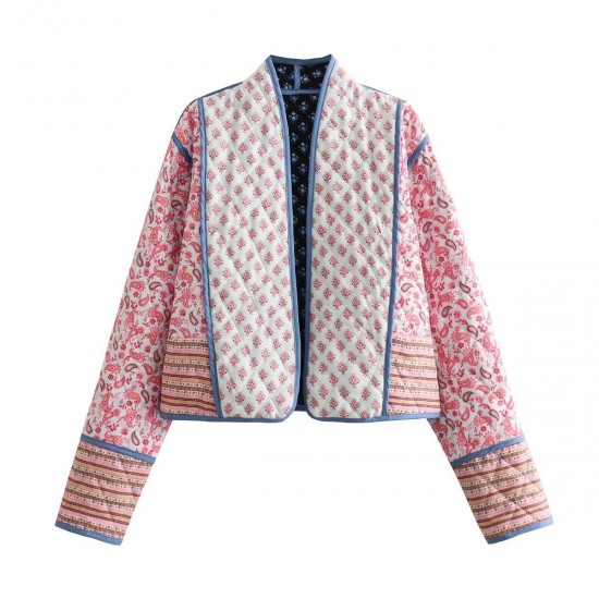 Amazon Cross-border early Autumn new women's clothing: Loose and short European and American style, two-sided cotton-padded jacket printed for women