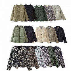 Amazon wholesale 2024 Winter new women's clothing, European and American cross-border street fashion tops, round-neck cotton-padded jackets for women